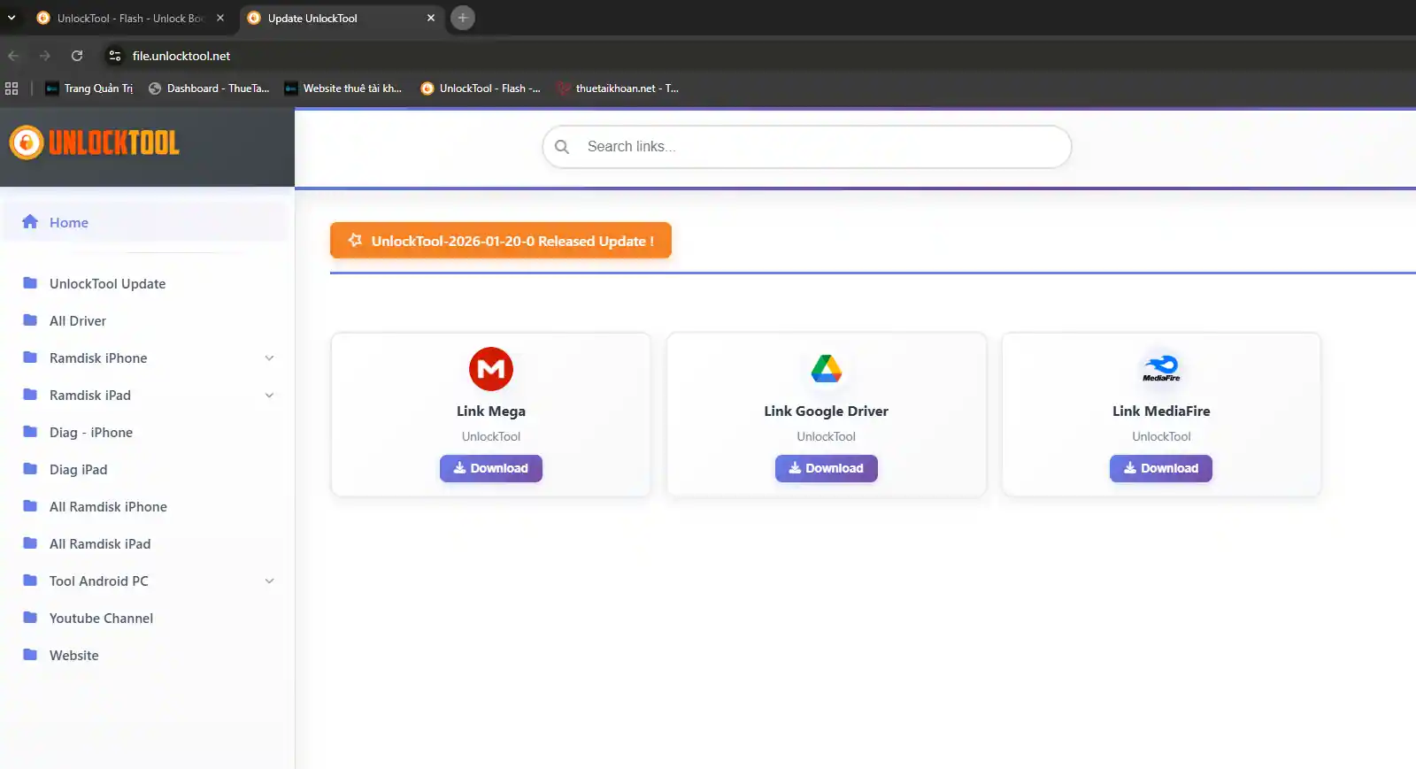 Trang tải UnlockTool chính thức file.unlocktool.net