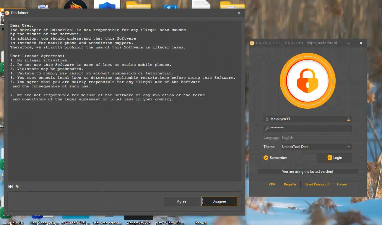 UnlockTool Disclaimer và License Agreement