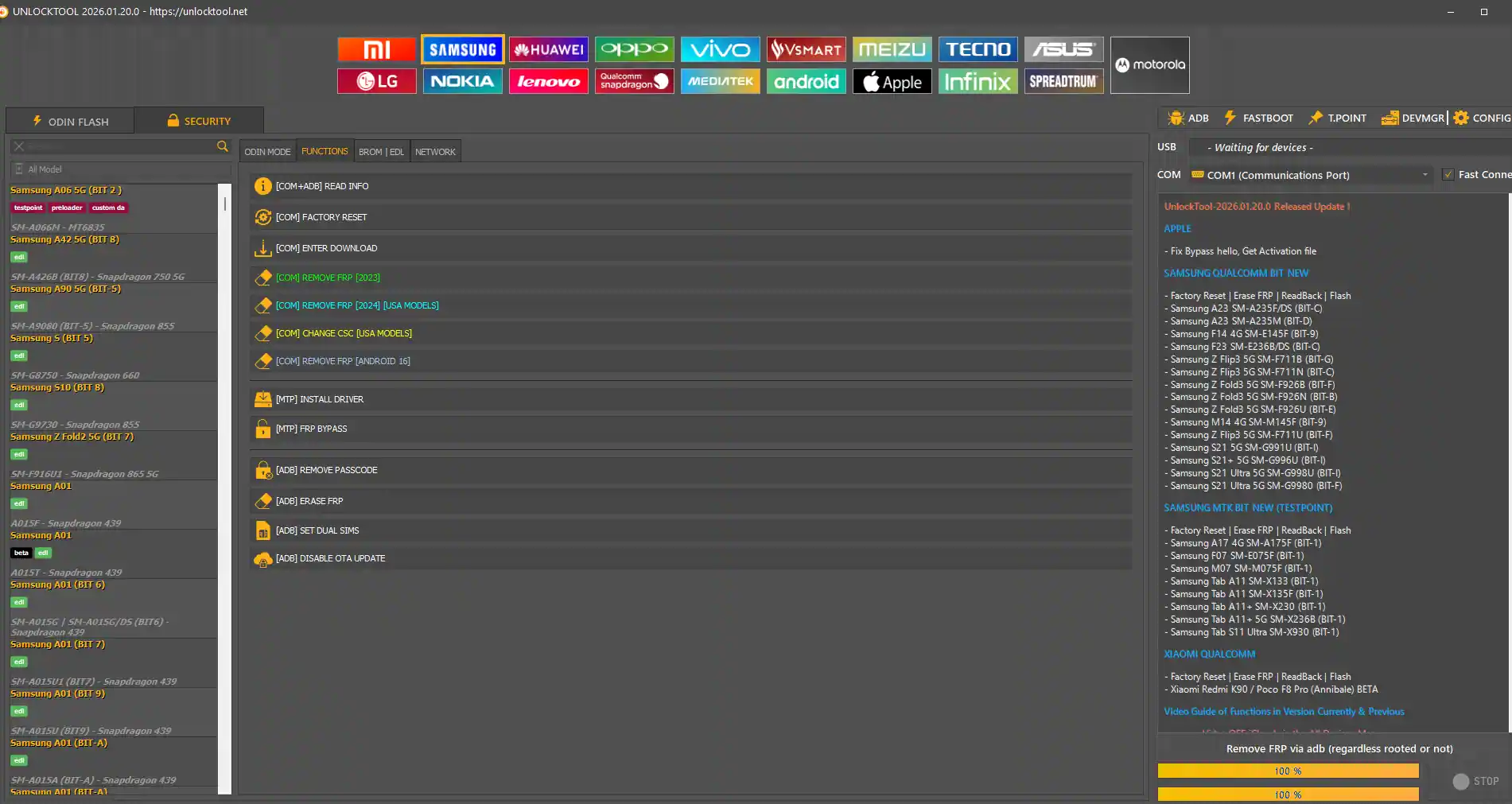 UnlockTool Samsung Functions - Remove FRP, Flash, Unlock